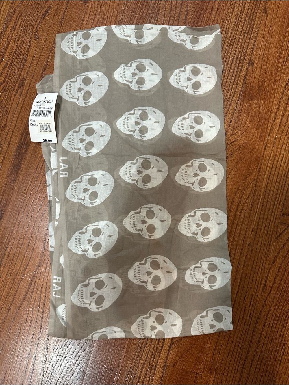 Nordstrom Taupe Scarf with White Skull Print